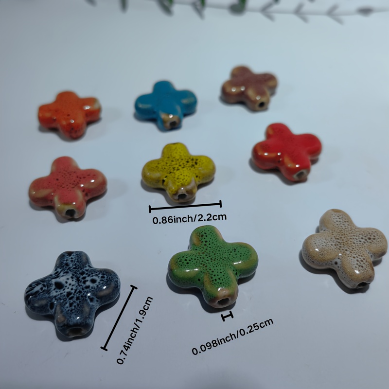 12pcs Colorful Large Hole Ceramic Cross Beads for DIY Jewelry